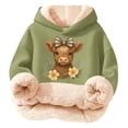 thumbnail image 1 of Rggeeun Girls Fleece Hoodie Soft Lined Fluffy Cow Pullover With Cute Striped Bow Print Warm Winter Kid Casual Trendy Gn2,3-4 Years,Long Sleeve, 1 of 5