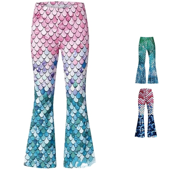 Rggeeun Girls Leggings Cute Scale Graphic Stretch Casual Pants Slim Fit Bootcut Flared Elastic Waist Everyday Wear Elegant,Pink,7-8 Years