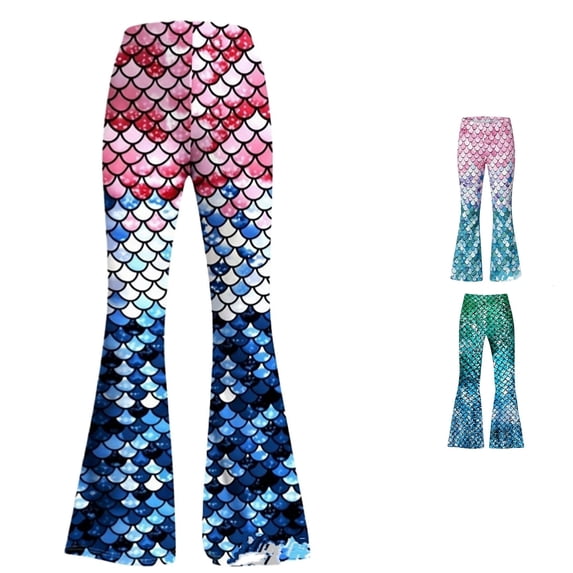 Rggeeun Girls Leggings Cute Scale Graphic Stretch Casual Pants Slim Fit Bootcut Flared Elastic Waist Outdoor Trendy,Pink,9-10 Years