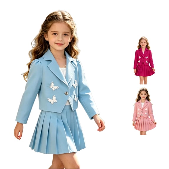 Rggeeun Girls Sets Back To School Cute Tops Pleated Skirt Bow Button Down Shirts Matching Sets Outdoor Sweet,Blue,4 Years