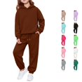 thumbnail image 1 of Rggeeun Girls Sets Casual Hoodie Athletic Baggy Sweatpants Matching Sets Drawstring Pockets Holiday Adorable,Brown,10-11 Years, 1 of 6