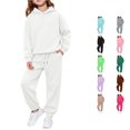 thumbnail image 1 of Rggeeun Girls Sets Casual Hoodie Athletic Baggy Sweatpants Matching Sets Drawstring Pockets Outdoor Wear Versatile,White,6-7 Years, 1 of 6
