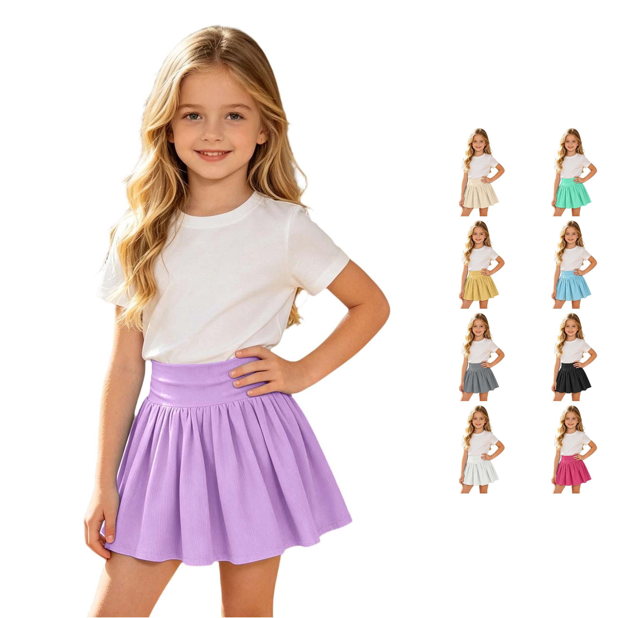 Rggeeun Girls Skirt Pleated Elastic Waist A-Line Soft Mini Skirts ...