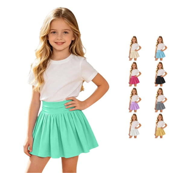 Rggeeun Girls Skirt Pleated Elastic Waist A-Line Soft Mini Skirts Holiday,Green,5-6 Years