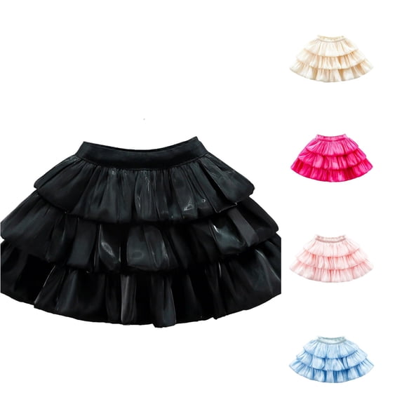Rggeeun Girls Skirts A-Line Layered Soft Ruffle Pleated Skirt Elastic Waist Everyday Use,Black,7-8 Years