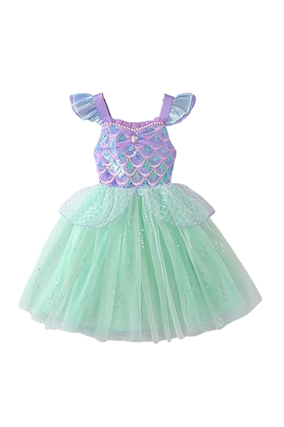 Girls Sparkling Sequin Dress Sleeveless Layered Tutu Party Gown Toddler Kids Holiday Casual O-Neck Sundress