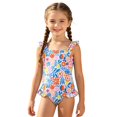 thumbnail image 1 of Rggeeun Girls Toddler One-Piece Colorful Floral & Leaves Pattern Wide Straps Square Neck U-Back Elastic with Ruffle for Summer Beach Play Fashion Bathing Suit,Pink,5 Years, 1 of 6