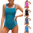 thumbnail image 1 of Rggeeun Girls Toddler One-Piece Solid Color Wide Straps Square Neck U-Back Elastic for Summer Pool Training Casual Bathing Suit,Green,11-12 Years, 1 of 6