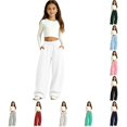 thumbnail image 1 of Rggeeun Girls Wide Leg Pants Athletic Baggy Sweatpants Training Breathable Trousers Elastic Waist With Pockets Everyday Wear Elegant,White,6-7 Years, 1 of 4