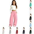 thumbnail image 1 of Rggeeun Girls Wide Leg Pants Athletic Baggy Sweatpants Training Breathable Trousers Elastic Waist With Pockets Party Adorable,Pink,5-6 Years, 1 of 4