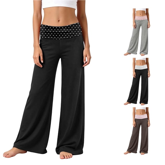 Rggeeun Girls Wide Leg Sweatpants Cute Dots Graphic Athletic Yoga Pants Baggy Casual Pant Elastic Waist Breathable Vacation Stylish,Black,13-14 Years