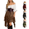 thumbnail image 1 of Rggeeun Halloween for Women Renaissance Women Gothic Dress Corset Dress Fly Sleeve Lapel Collar Ruffle Bow Dress Evening Party Versatile,Brown,2Xl, 1 of 4