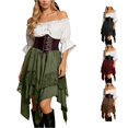 thumbnail image 1 of Rggeeun Halloween for Women Renaissance Women Gothic Dress Corset Dress Fly Sleeve Lapel Collar Ruffle Bow Dress Outdoor Picnics Elegant,Green,Xl, 1 of 4