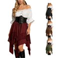 thumbnail image 1 of Rggeeun Halloween for Women Renaissance Women Gothic Dress Corset Dress Fly Sleeve Lapel Collar Ruffle Bow Dress Streetwear Fashion,Red,M, 1 of 4