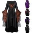thumbnail image 1 of Rggeeun Halloween for Women Renaissance Women Maxi Dress Floral Graphic Bell Sleeve Tops for Women High Low Dress Tie-Front Lace Up Halloween Witch Dress Festival Fashion,Orange,3Xl, 1 of 4