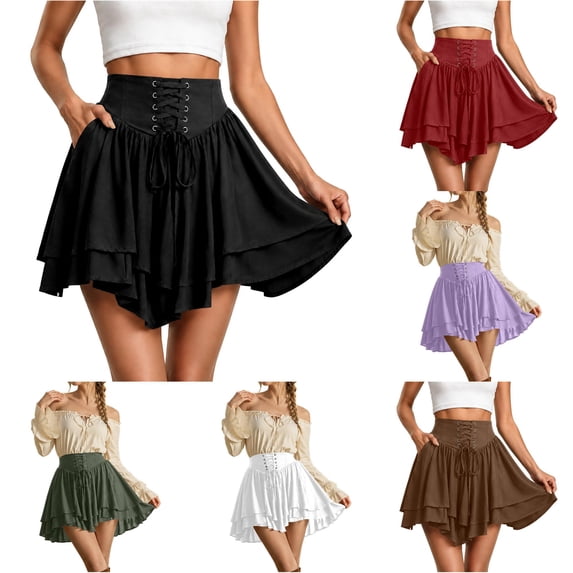 Rggeeun Halloween Costumes for Women Renaissance Corset Halloween Costumes Layered Ruffle A Line Skirt Evening Party Leisure,Black,L