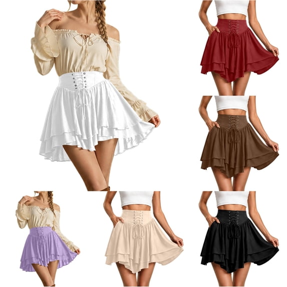 Rggeeun Halloween Costumes for Women Renaissance Corset Halloween Costumes Layered Ruffle A Line Skirt Party Night Stylish,Blue,M