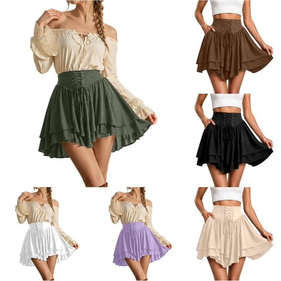 Rggeeun Halloween Costumes for Women Renaissance Corset Halloween Costumes Layered Ruffle A Line Skirt Travel Party Versatile,Green,Xl