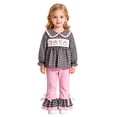 thumbnail image 1 of Rggeeun Halloween Girls Outfits Cute Tops Plaid Shirts Baggy Pants Bow Ruffle Flared Hem Matching Sets Vacation Versatile,Black,4-5 Years, 1 of 8
