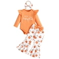 thumbnail image 1 of Rggeeun Halloween Girls Sets Ruffle Baby Bodysuit Baggy Sweatpants Bow & Hairband Matching Sets Outdoor Play Sweet,Orange,0-3 Months, 1 of 9