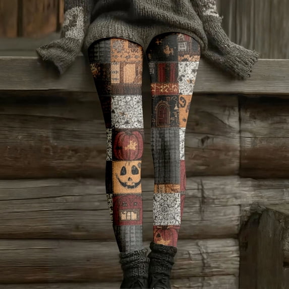 Rggeeun Halloween Leggings for Women Soft Yoga Pants Cat Graphic Elastic Waist Womens Fall Clothes Gym Leisure,Gray,L