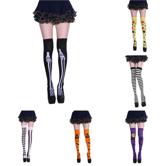 Rggeeun Halloween Socks for Women Cute Skeleton Graphic Womens Socks Stretch Thigh High Socks Cozy Soft Socks Fall Winter Vacation Lovely,Black,One Size
