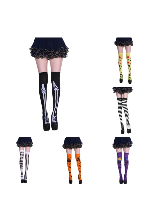 Halloween Socks for Women Cute Skeleton Graphic Womens Socks Stretch Thigh High Socks Cozy Soft Socks Fall Winter Vacation Lovely,Black,One Size