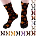thumbnail image 1 of Rggeeun Halloween Socks for Women Pumpkin Bat Graphic Cute Socks Warm Comfort Crew Socks for Women Fall Winter Training Trendy,Black,One Size, 1 of 4
