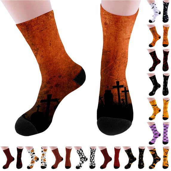 Rggeeun Halloween Socks for Women Pumpkin Bat Graphic Cute Socks Warm Comfort Crew Socks for Women Fall Winter Travel Party Basic,Orange,One Size
