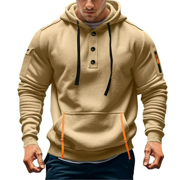 Rggeeun Hoodies For Men Casual Button Up Hoodie With Side Pockets Comfortable Pullover Sweatshirt For Streetwear Daily Wear Streetwear