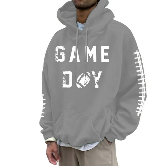 Rggeeun Hoodies For Men Football Print Casual Loose Fit Sweatshirt For Daily Wear Comfortable Warm Lined Long Sleeve Fall Winter Relaxed Fit