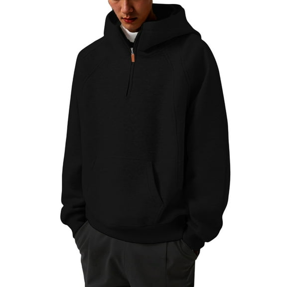 Rggeeun Hoodies For Men Half Zip Hoodie Slim Fit Stand Collar Pullover Casual Jacket For Fall Winter Spring Solid Color Long Sleeve Streetwear