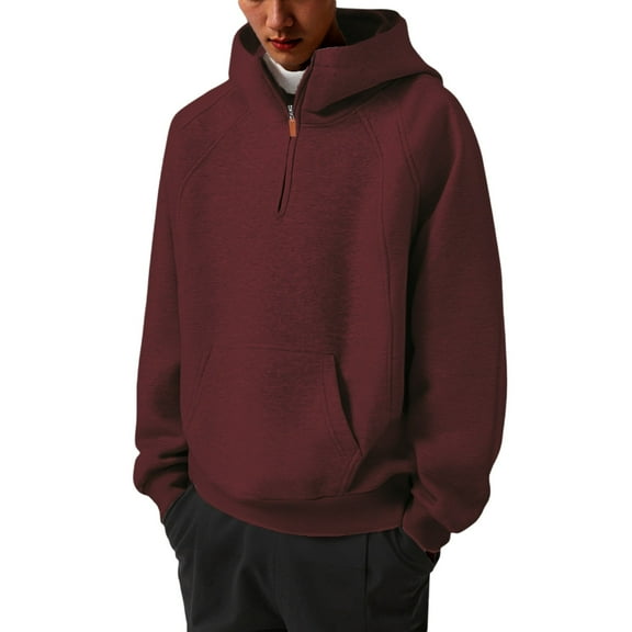 Rggeeun Hoodies For Men Half Zip Hoodie Slim Fit Stand Collar Pullover Leisure Jacket For Fall Winter Spring Solid Color Long Sleeve Comfy Casual