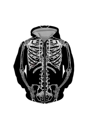 Hoodies For Men Male Fall Winter Halloween Skeleton Print Sweatshirt Long Sleeve Hooded Zipper Jacket Hoodies Classic