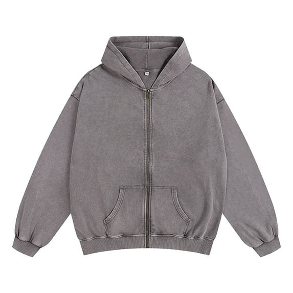 Rggeeun Hoodies For Men Water Washed Hooded Zip Up Oversized Relaxed Sweatshirt Jacket Solid Color Long Sleeve Hoodies Fall Winter Streetwear