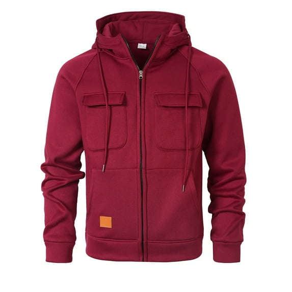 Rggeeun Hoodies For Men Winter Pocket Casual Fashionable Drawstring Zipper Hooded Sweatshirt Solid Color Long Sleeve Hoodies Streetwear