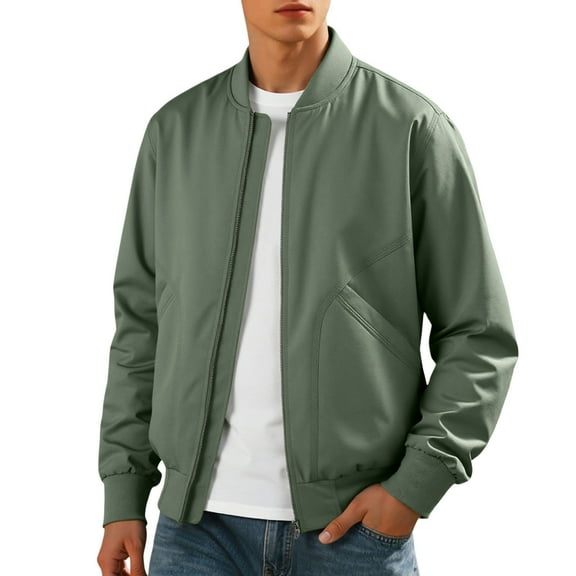 Rggeeun Jackets For Men Baseball Collar Slim Fit Zip Up Lightweight Pocket Stylish Outerwear For Daily Wear Street Fashion Outwear Classic