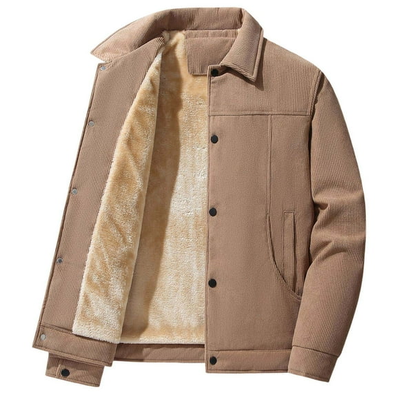 Rggeeun Jackets For Men Corduroy Casual Jacket Winter Warm Thickened Loose Fit Outwear Comfortable Daily Wear Lightweight Coat Fashion