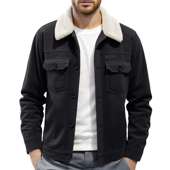 Rggeeun Jackets For Men Corduroy Jacket Warm Lined Casual Lapel Coat Winter Fall Thickened Loose Fit Outerwear For Daily Wear Outwear Fashion