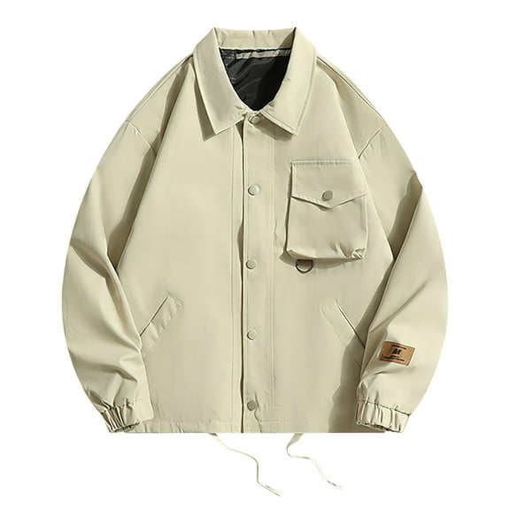 Rggeeun Jackets For Men Fall Outdoor Casual Solid Color Long Sleeve Jacket Outwear Streetwear