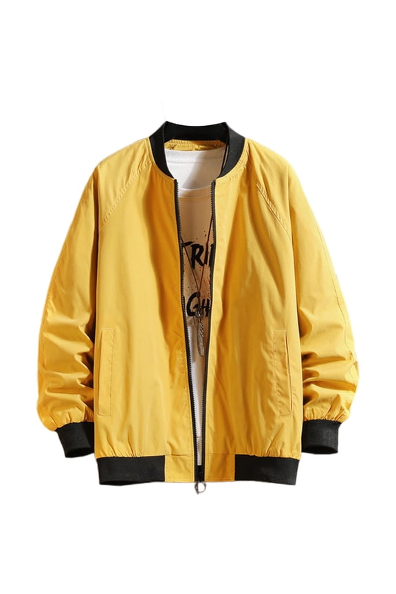 Jackets For Men Lightweight Baseball Jacket Loose Fit Solid Color Ribbed Trim Stylish Outerwear For Daily Wear Outwear Classic