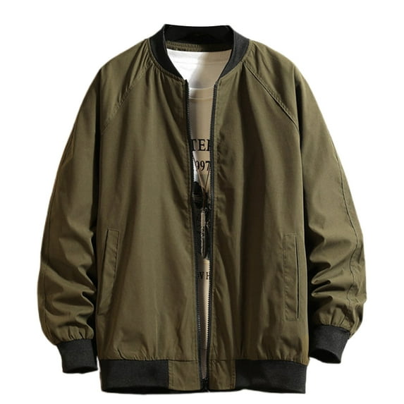 Rggeeun Jackets For Men Lightweight Baseball Jacket Loose Fit Solid Color Ribbed Trim Stylish Outerwear For Daily Wear Outwear Fashion