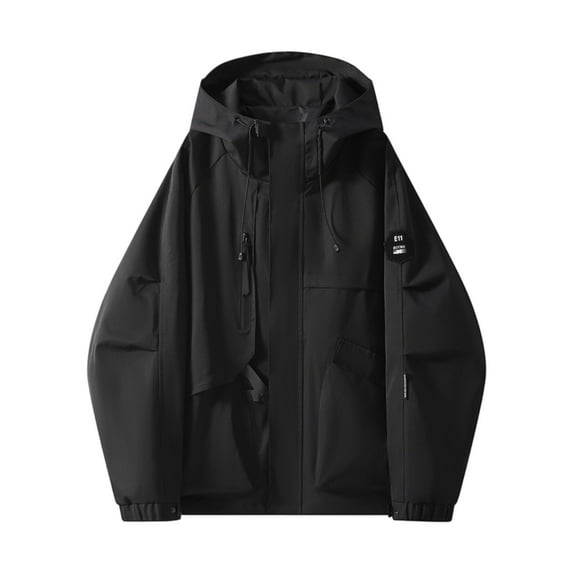 Rggeeun Jackets For Men Spring Fall Hooded Workwear Solid Color Long Sleeve Casual Jacket Outwear Classic