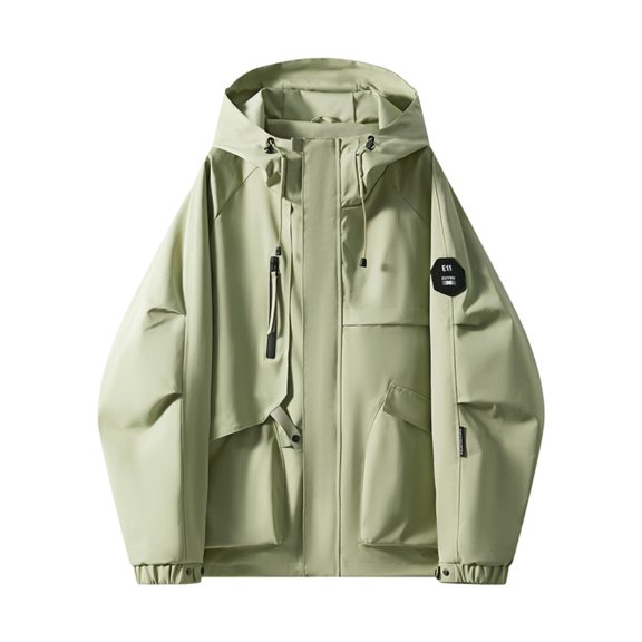 Rggeeun Jackets For Men Spring Fall Hooded Workwear Solid Color Long Sleeve Casual Jacket Outwear Streetwear