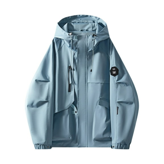 Rggeeun Jackets For Men Spring Fall Hooded Workwear Solid Color Long Sleeve Casual Jacket Outwear Streetwear