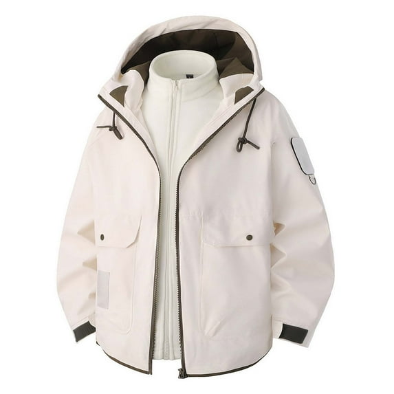 Rggeeun Jackets For Men Windproof Warm Unisex Outdoor Hiking Travel Coat Winter Thermal Windbreaker Loose Fit Zip Up Plain Color Outwear Streetwear