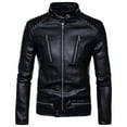 thumbnail image 1 of Rggeeun Jackets For Men Winter Men's Slim Fit Zipper Leather Motorcycle Jacket Outerwear Vintage Coat Casual Slim Fit Overcoat Outwear Fashion, 1 of 4
