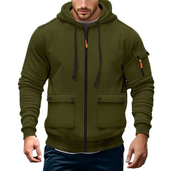 Rggeeun Jackets For Men Casual Hooded Jacket Winter Warm Lined Zip Up Outerwear Loose Fit Solid Color Coat For Daily Wear Outdoor Activities Outwear Classic