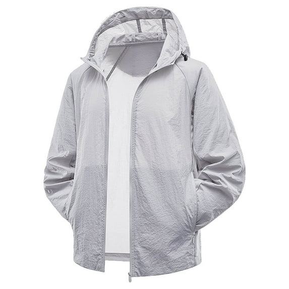 Rggeeun Jackets For Men Lightweight Casual Hooded Jacket For Spring Fall Outdoor Walking Sports Thin Long Sleeve Zip Up Coat With Solid Color Outwear Classic