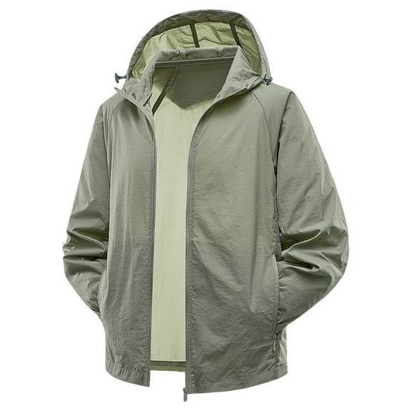 Rggeeun Jackets For Men Lightweight Casual Hooded Jacket For Spring Fall Outdoor Walking Sports Thin Long Sleeve Zip Up Coat With Solid Color Outwear Fashion